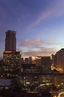 City skyline at sunset