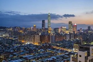 Taipei Prints: City skyline and Taipei 101 building, Taipei, Taiwan, Asia