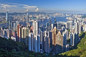 Images Dated 8th July 2009: City skyline and Victoria Harbour viewed from Victoria Peak, Hong Kong, China, Asia