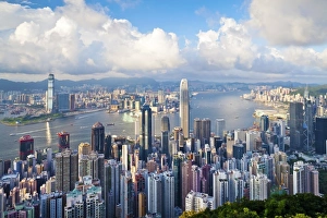 Images Dated 12th July 2009: City skyline and Victoria Harbour viewed from Victoria Peak, Hong Kong, China, Asia
