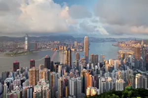 City skyline and Victoria Harbour viewed from Victoria Peak, Hong Kong, China, Asia