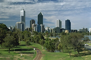 Perth Prints: City skyline viewed over park, Perth, Western Australia, Australia, Pacific