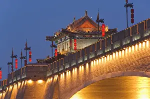 Shaanxi Province Prints: City walls and fortified watch tower built during the first reign of Hongwu