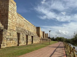 Fence Prints: City walls stand along the promenade by the Guadiana River in Merida
