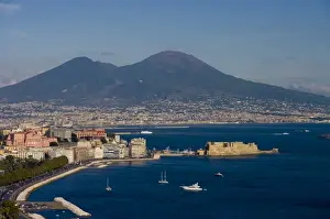 Campania Prints: Cityscape including Castel dell Ovo and Mount Vesuvius, Naples, Campania, Italy, Europe