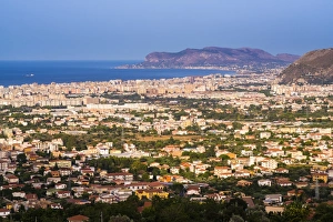 Cityscape of Palermo (Palermu) and the coast of Sicily, seen from Monreale, Sicily, Italy, Mediterranean, Europe