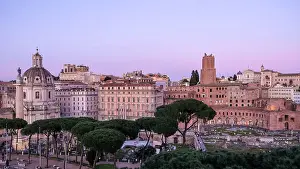 Ancient Ruins Prints: Cityscape of Rome from the Victor Emmanuel II National Monument with Trajan's Forum ruins in the background
