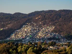 Chiapas Prints: Cityscape of San Cristobal de las Casas at sunset, elevated view, Chiapas State, Mexico