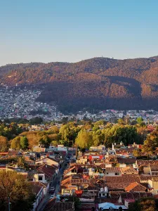 Chiapas Prints: Cityscape of San Cristobal de las Casas at sunset, elevated view, Chiapas State, Mexico