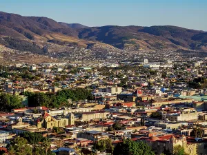 Locals Prints: Cityscape seen from Cerro del Fortin at sunset, Oaxaca de Juarez, Oaxaca State, Mexico