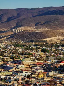 Charming Prints: Cityscape seen from Cerro del Fortin at sunset, Oaxaca de Juarez, Oaxaca State, Mexico