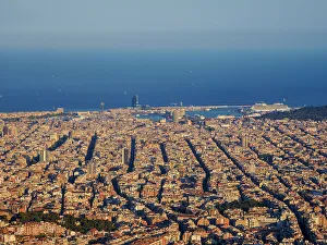 Sunset Colors Prints: Cityscape at sunset seen from Mount Tibidabo, Barcelona, Catalonia, Spain, Europe