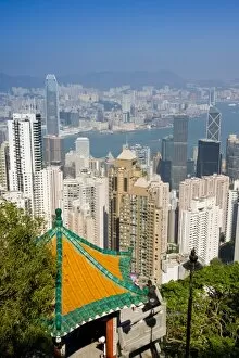 Cityscape view of harbour in 2007 with pagoda, Hong Kong, China, Asia