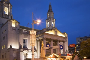 Leeds Prints: Civic Hall at dusk at Christmas, Leeds, West Yorkshire, Yorkshire, England