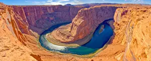 Glen Canyon Prints: Classic panorama view of Horseshoe Bend from its northeast side near Page, Arizona