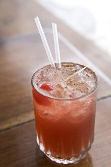 Classic rum punch sprinkled with nutmeg, Grenada, West Indies, Central America