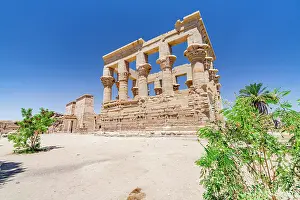 Pillars Prints: Clear summer sky over the ancient Trajan's Kiosk, Temple of Philae, Aswan, Egypt