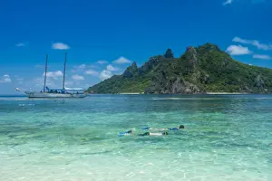 Very clear turquoise waters on Monuriki Island (Cast Away Island), Mamanuca Islands