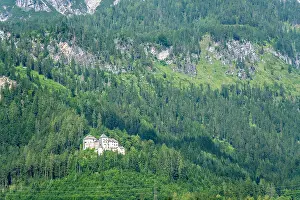 Salzburg Prints: Clear view of landscape in Salzburg region with hills and old buildings near Saalfelden on sunny day in Austria
