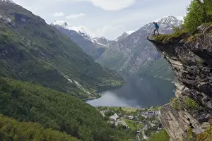 Cliff Top Prints: Cliff top view over Geiranger Fjord, UNESCO World Heritage Site, Western Fjords