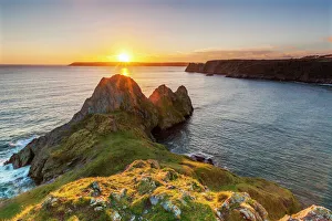Glowing Prints: Three Cliffs Bay, Gower Peninsula, Swansea, Wales, United Kingdom, Europe