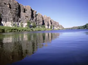 Kimberley Prints: Cliffs of Geike Gorge, showing annual flood level of Fitzroy River, near Fitzroy Crossing
