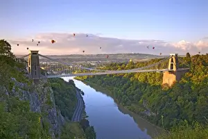 Connection Prints: Clifton Suspension Bridge with hot air balloons in the Bristol Balloon Fiesta in August
