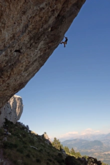 A climber ascends a difficult route on the cliffs of Ceuse, a mountain in the Alpes Maritimes