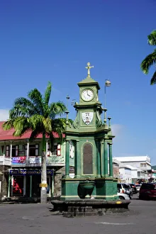 Clock Prints: Clock Tower in the centre of capital, Piccadilly Circus, Basseterre, St. Kitts, St