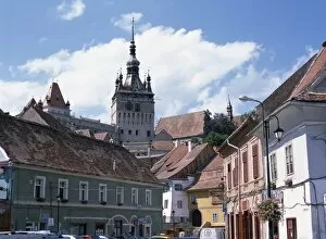 Clock tower, on old town citadel, from Piata Hermann Oberth, Sighisoara
