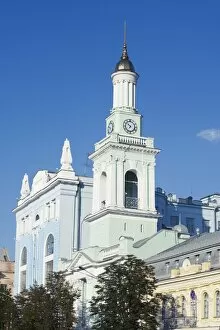A clock tower in Podil dis trict, Kiev, Ukraine, Europe