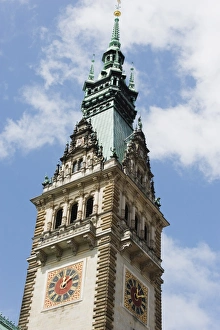 Clock tower, Rathaus (City Hall), Hamburg, Germany, Europe