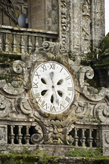 Santiago De Compostela Prints: Clock on tower on roof of Santiago Cathedral
