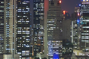Current Prints: Close up of buildings in the Financial District at night