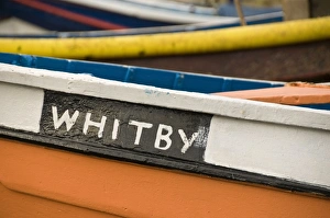 Fishing Boats Prints: Close up of a colourful fishing boat in Whitby, Yorkshire, England, United Kingdom