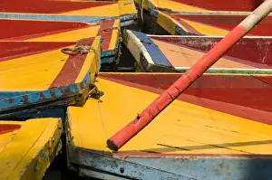Bright Color Prints: Close up of the colourful wooden boats at the Floating Gardens in Xochimilco