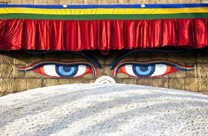Close-up of Bodhnath Stupa (Boudhanth) (Boudha), one of the holiest Buddhist sites in Kathmandu