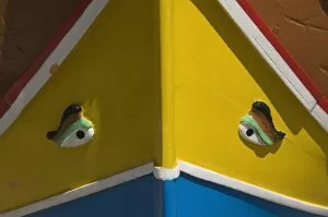 Images Dated 7th June 2008: Close-up of a brightly coloured fishing boat (Luzzus) with the eye of Osiris to ward off evil at Marsaxlokk