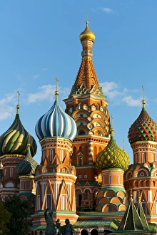 Close-up of the domes of St. Basils Cathedral, UNESCO World Heritage Site, Moscow