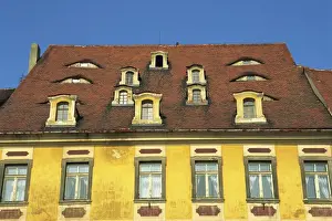 Dormer Prints: Close-up of dormer windows in the roof of a building in the market square of the medieval town of Cheb in Bohemia