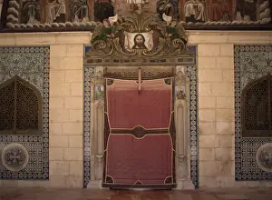 Armenian Prints: Close-up of entrance door covered with a blanket at the Armenian Church of St