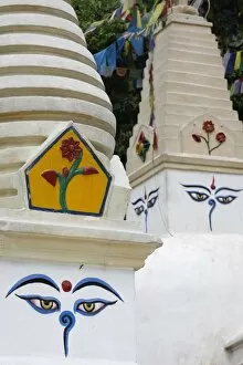 Close-up of the Eyes of Buddha, Swayambhunath temple, Kathmandu, Nepal, Asia