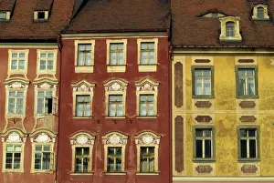 Cheb Prints: Close-up of facades of traditional buildings on the market square of the medieval town of Cheb in Bohemia