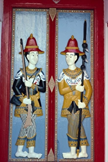 Emerald Buddha Prints: Close-up of figures on the doors of the Emerald Buddha Temple