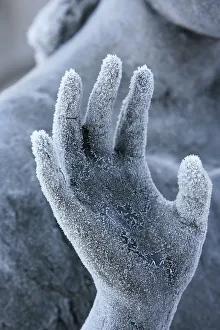 Cemetery Prints: Close-up of frozen hand on sculpture, Milano monumental cemetery, Milan, Lombardy, Italy