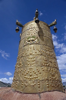Embossed Prints: Close-up of gold ornament on top of Jokhang temple, Lhasa, Tibet, China, Asia