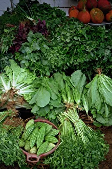 Stall Prints: Close-up of greens for sale on a stall in the vegetable