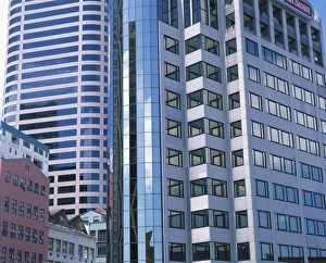 Off Ice Prints: Close-up of modern buildings in the downtown area of