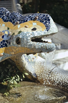 Parc Guell Prints: Close-up of mosaic dragon