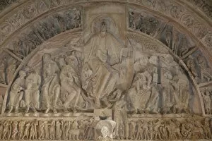 Close-up of Narthex tympanum, Vezelay Basilica, Vezelay, UNESCO World Heritage Site